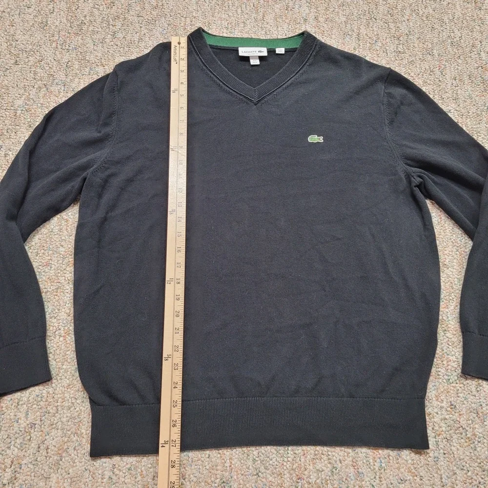 Lacoste Sweater Mens‎ 6 XL Black V Neck Pullover Classic Fit Preppy Crocodile